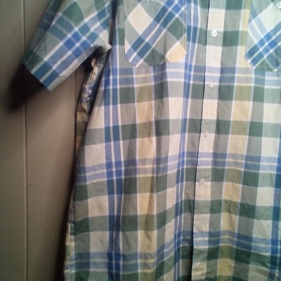 Akademiks Button Up Shirt 3XL Short Sleeve Plaid Green Blue - Picture 7 of 11